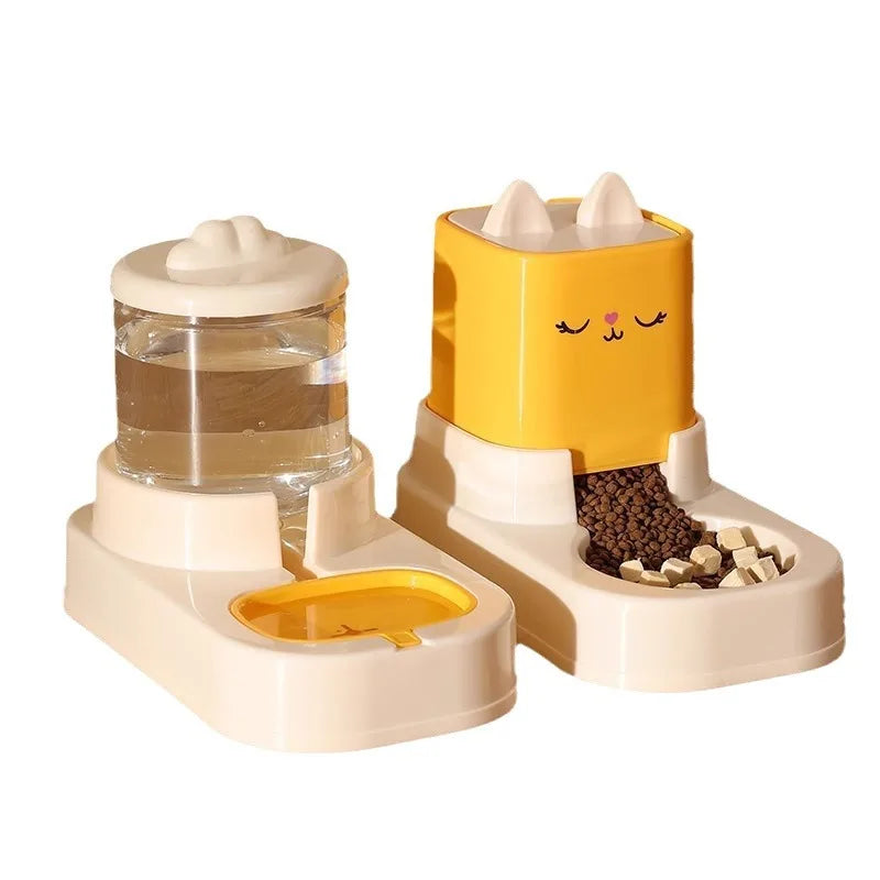 Cat water fountain, automatic feeder, flowing design, battery‑powered, wireless feeding and drinking, keeps pets’ faces dry—pet