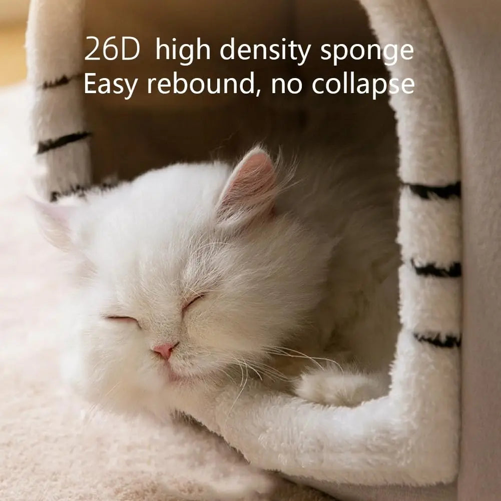 Luxury Foldable Indoor Dog House Warm Cat Bed Cave Double Roof Pet Kennel with 30D Memory Foam Sponge Removable Washable Cushion Non-Slip Bottom for Puppy Kitten Small Pets