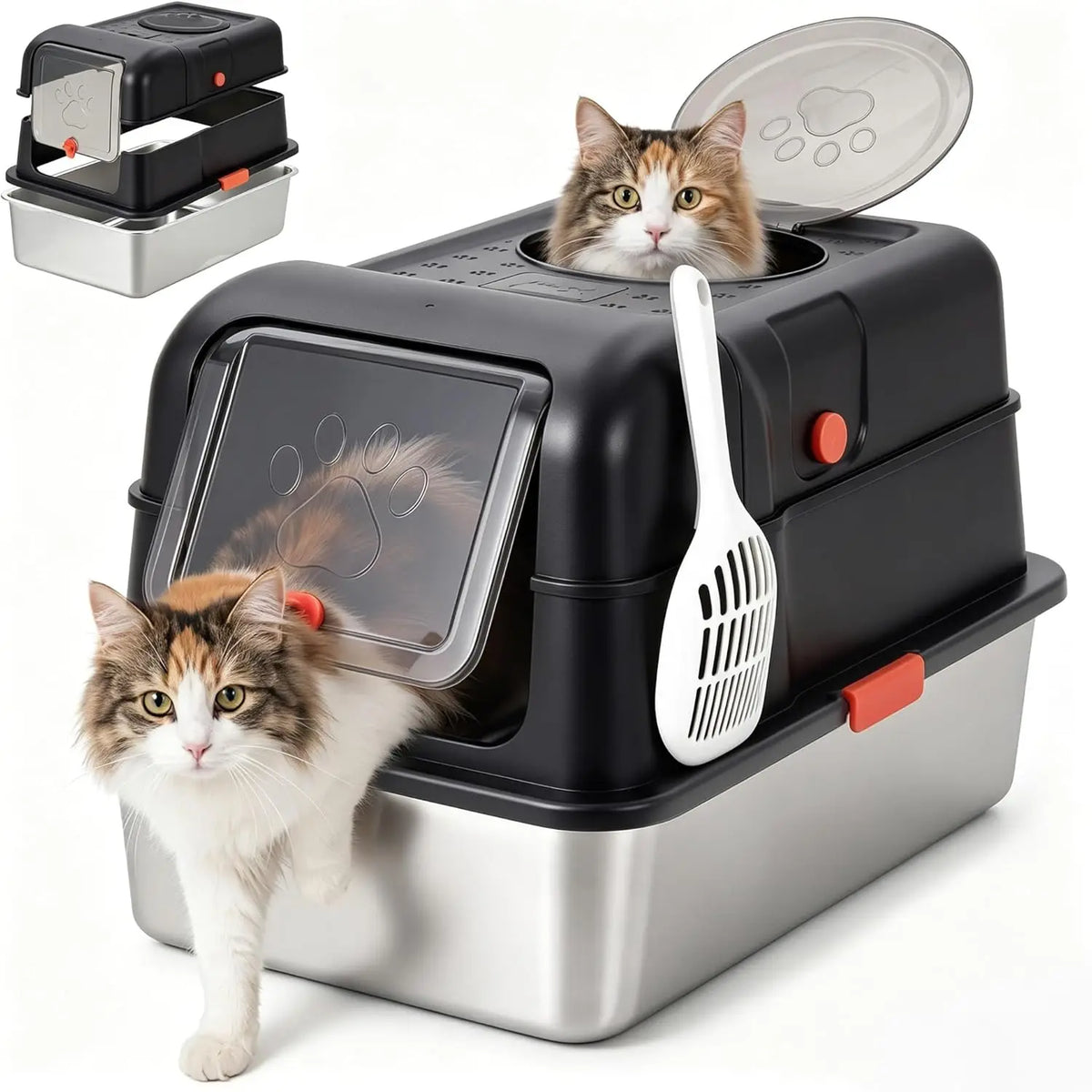 XL Stainless Steel Enclosed Cat Litter Box