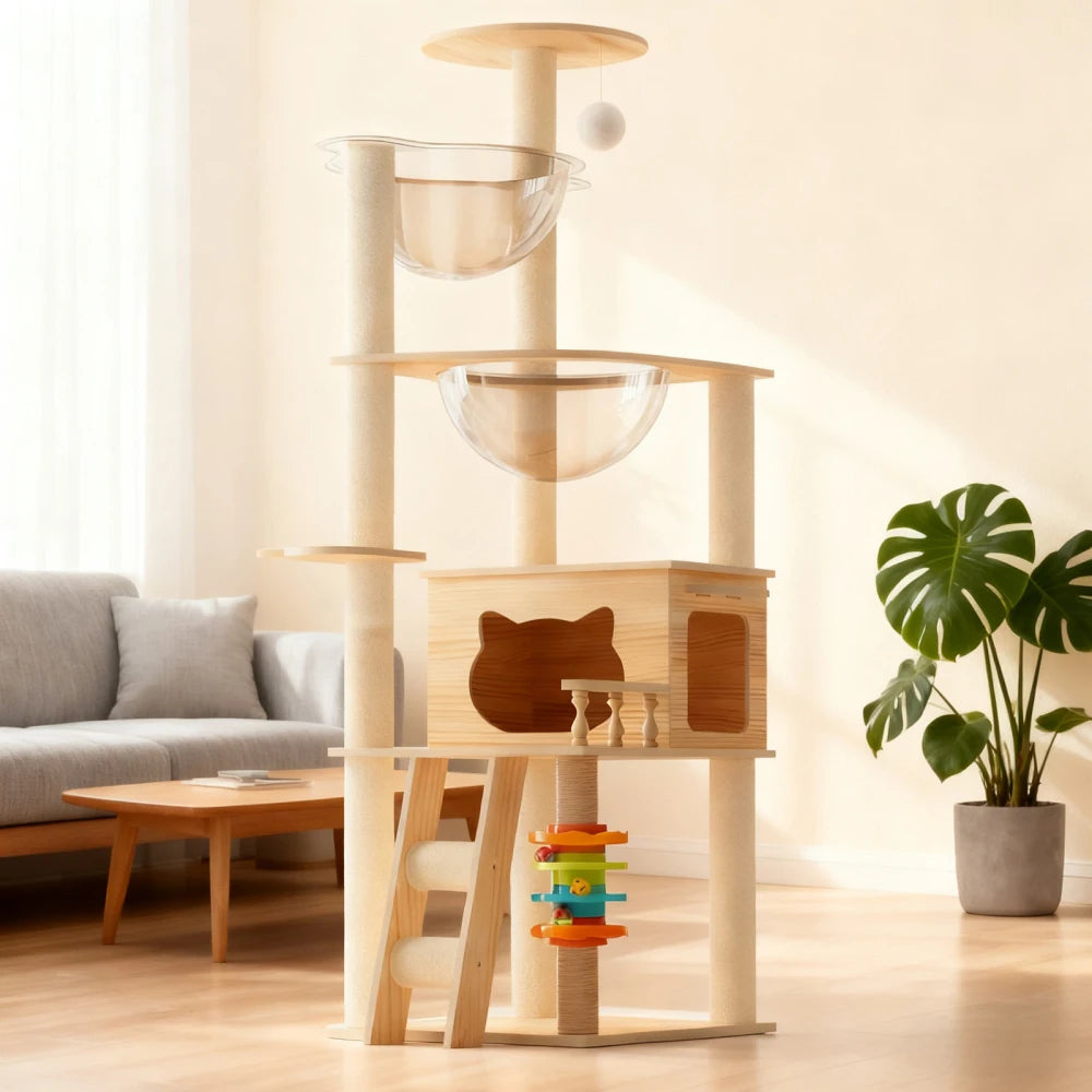 59-Inch Modern Wood Cat Tree & Tower