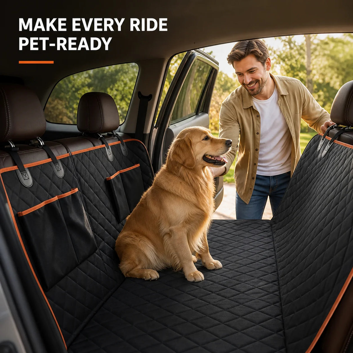 Quilted Dog Car Seat Cover with Storage