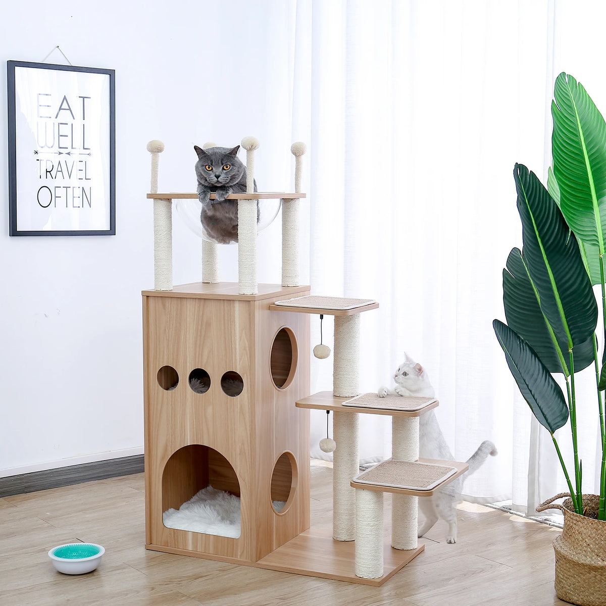 Multi-Level Wood Cat Tree with Condo & Hammock
