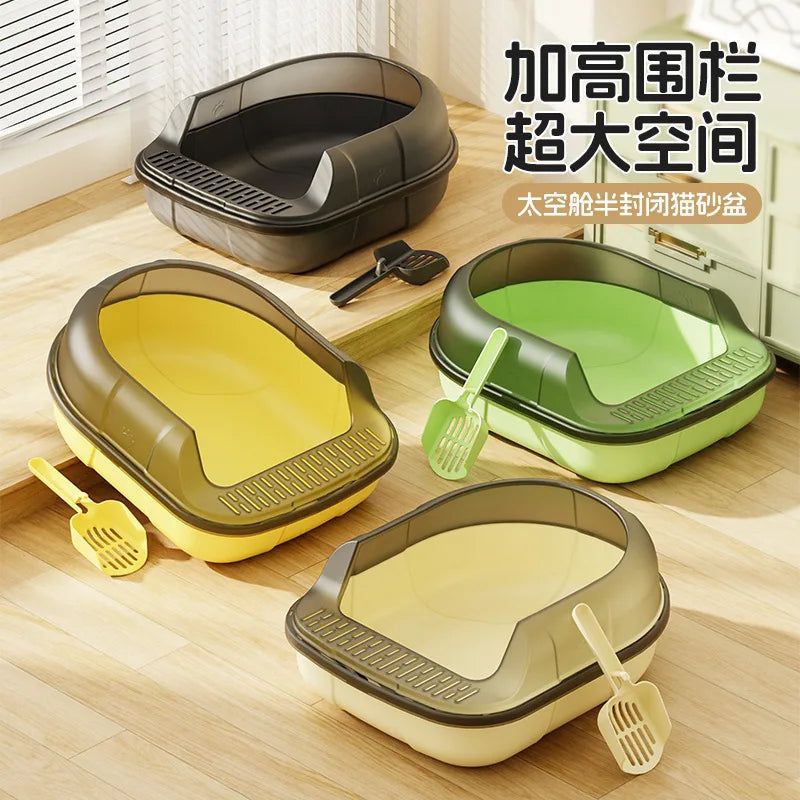 Cat Litter BoxSuper-large Semi-closed Cat Toilet with Foot Leakage