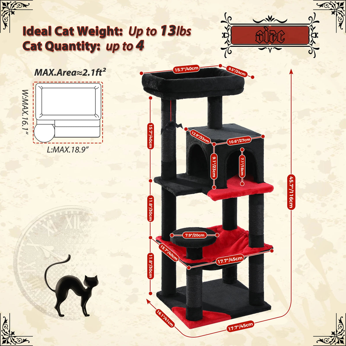 Gothic Cat Tree with Large Hammock & Condo