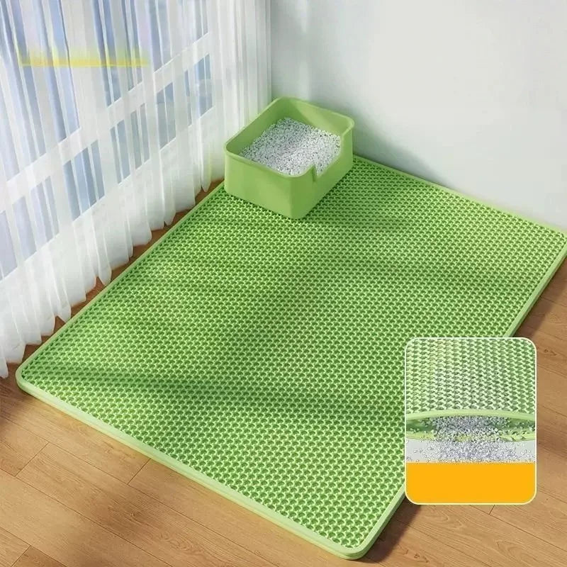 Cat Litter Mat 2-Layer Design Premium Sand Trapping Technology Waterproof Base Non-Slip Pet Floor Protector for Indoor Kittens