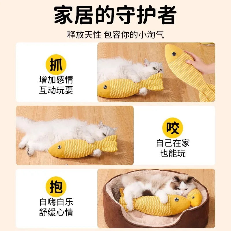 Cat toy, self-amusing kitten teaser wand to stave off boredom, catnip-scented simulated fish, kitten teething aid—pet cat access