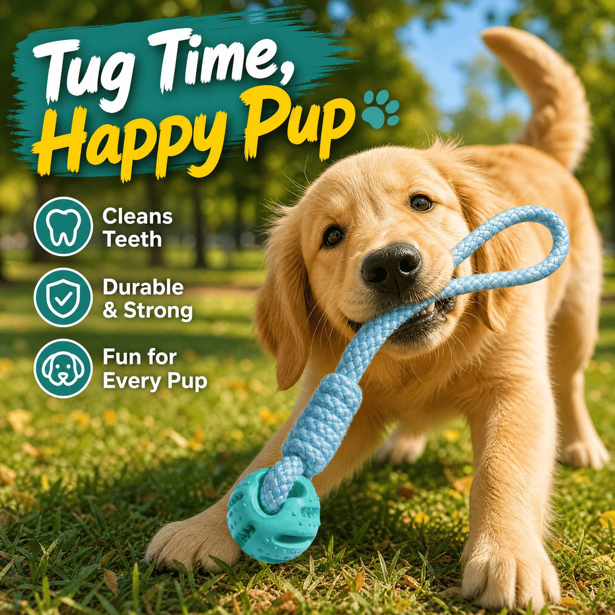 Braided Rope Dog Toy with Rubber Ball, Durable Pet Chew Toy for Teeth Cleaning, Interactive Tug Fetch Play Toy for Small Medium Dogs Puppy