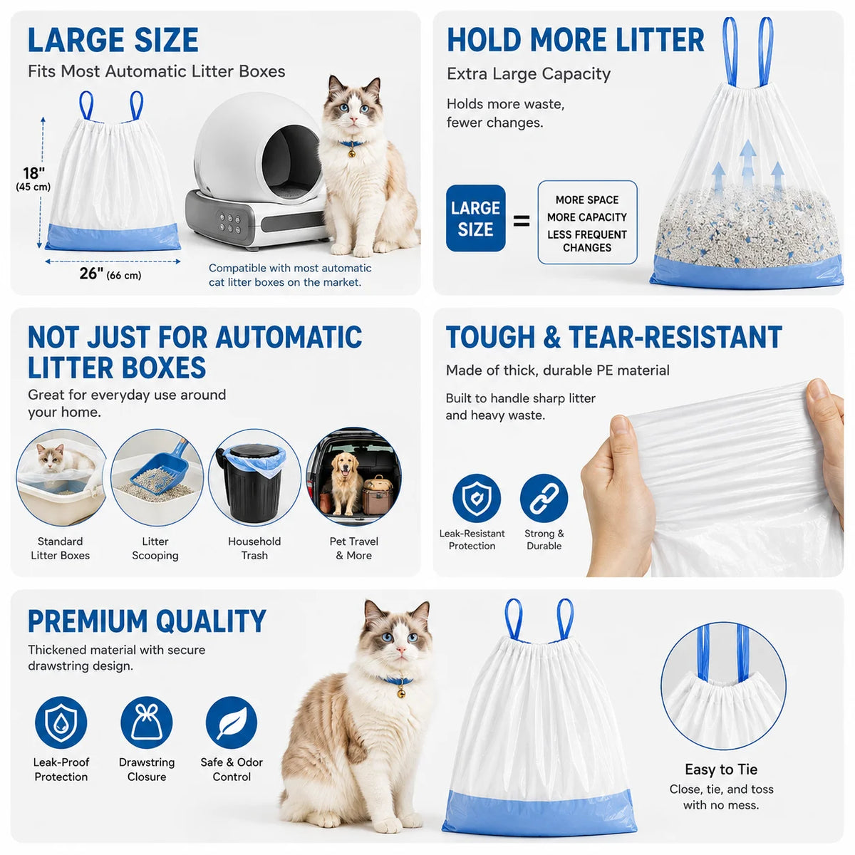60-Pack Cat Litter Box Drawstring Liners