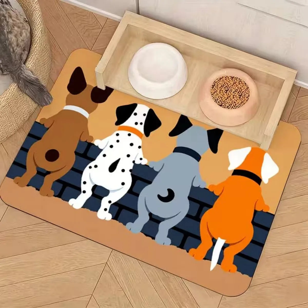 Pet Feeding Station Mat for Dogs Cats Square Heavy Duty Rubber Backed Non Slip Water Absorbent Pad