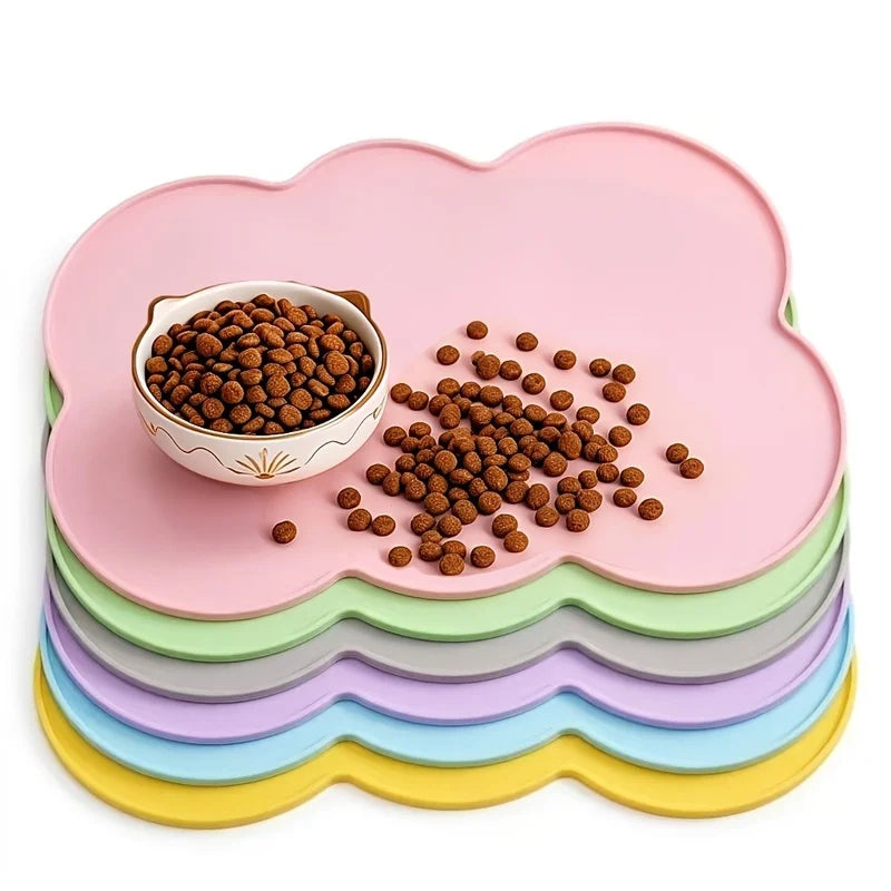 Pet Feeding Mat For Dogs & Cats, Thin Silicone Waterproof Cat Food Mat Cat Bowl Mat With Raised Edge, Cat Placemat