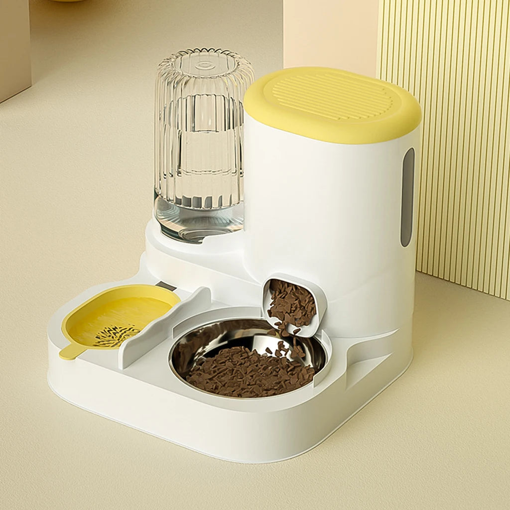 2-in-1 Automatic Pet Feeder & Water Dispenser with Stainless Steel Bowls, Siphon Replenishing & Hair Filter for Cats & Dogs