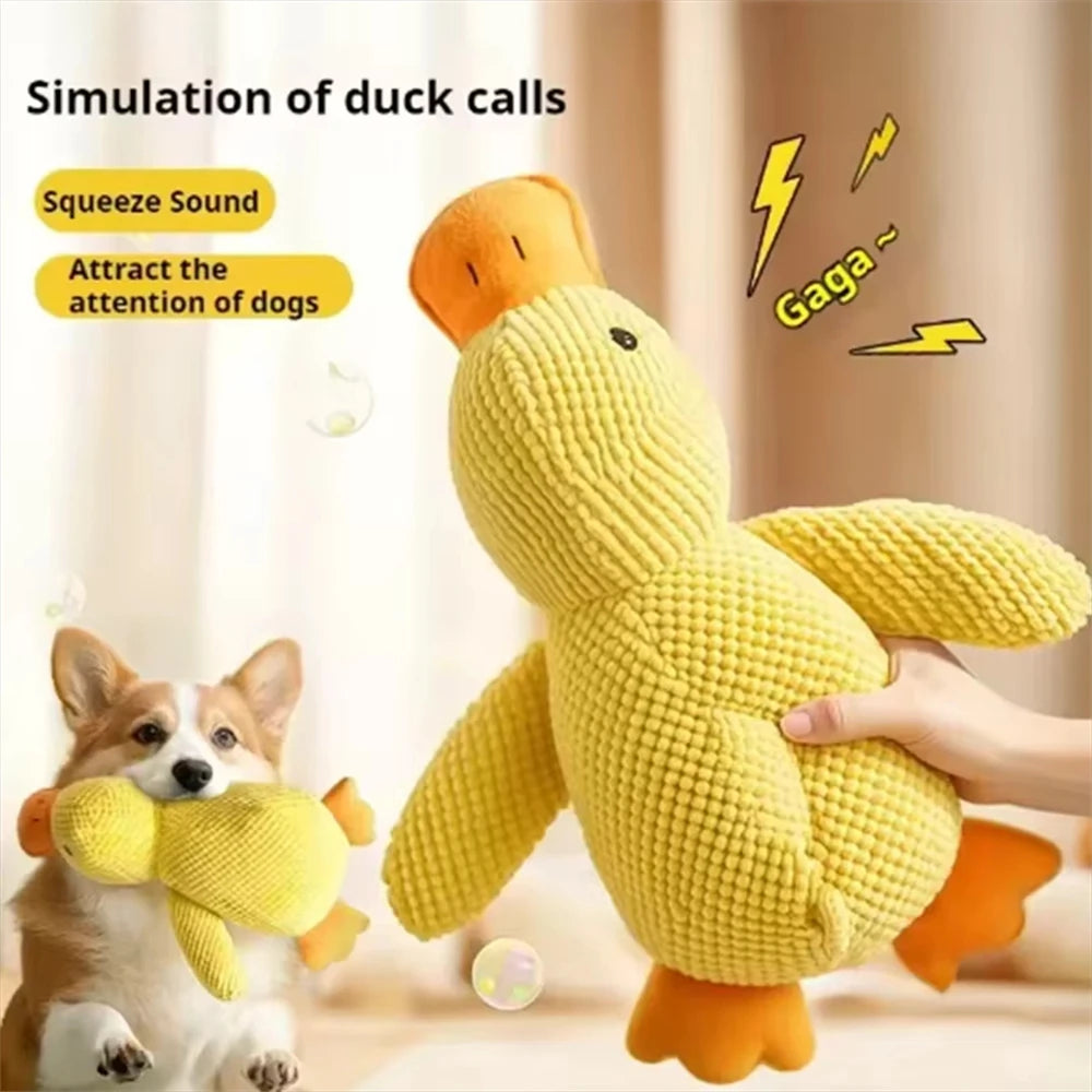 1pc Large Duck Design Pet Grinding Teeth Squeaky Plush Toy, Durable Chew Toy For Dog Interactive Supply