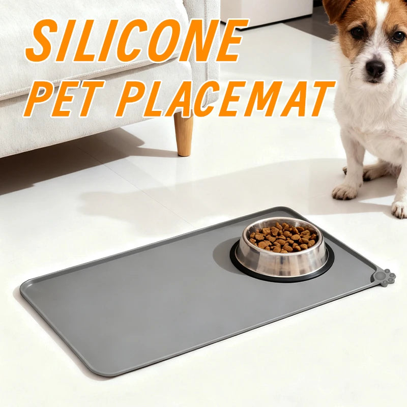 Pet Food & Water Bowl Mat, Durable Silicone Feeding Pad for Indoor/Outdoor Use, Anti-Skid, Washable, Fits Large Breed Dogs & Cats