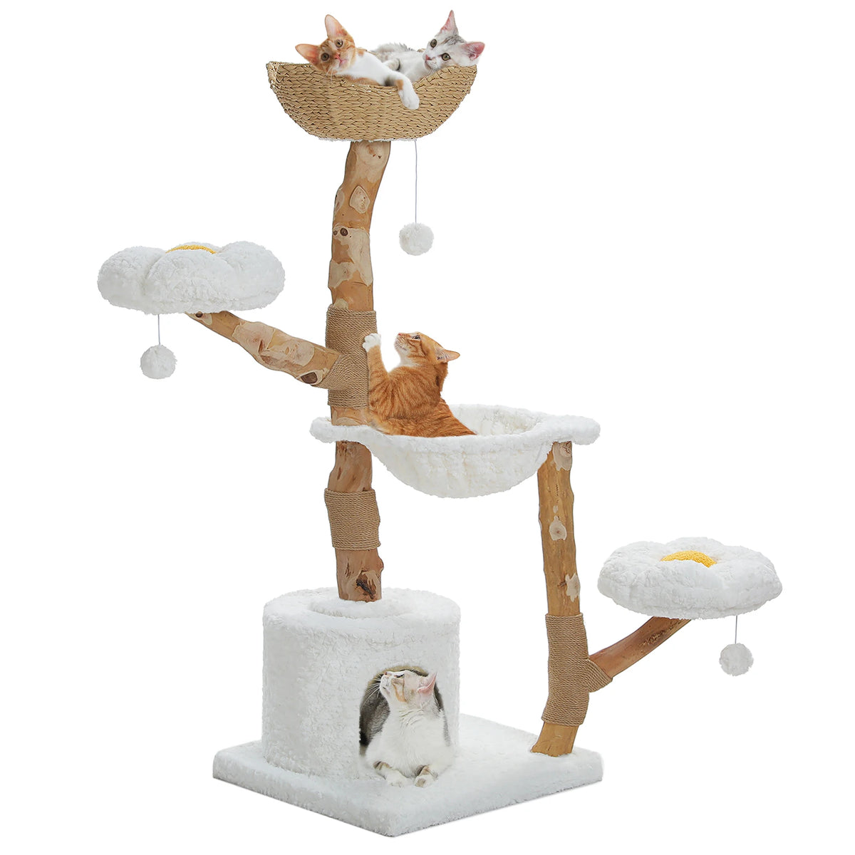 Large Cat Tree with Wicker Basket Bed