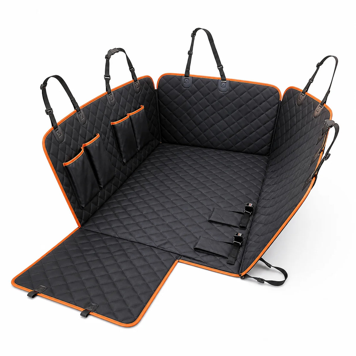 Quilted Dog Car Seat Cover with Storage