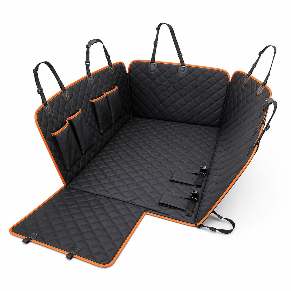 Quilted Dog Car Seat Cover with Storage