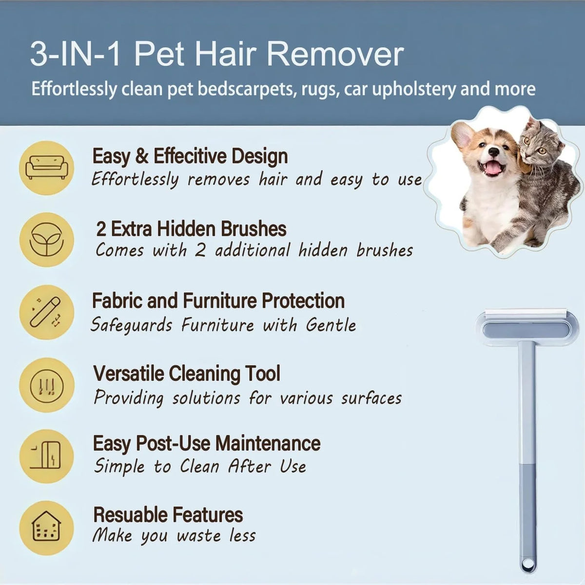4-in-1 Pet Hair Remover for Furniture & Cars