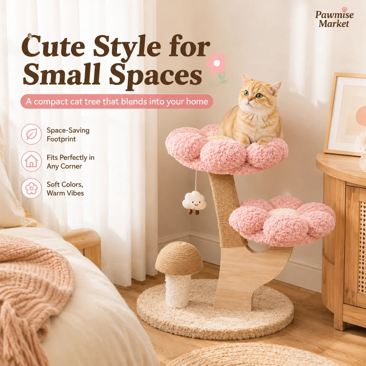 Pink Flower Cat Tree with Scratching Post