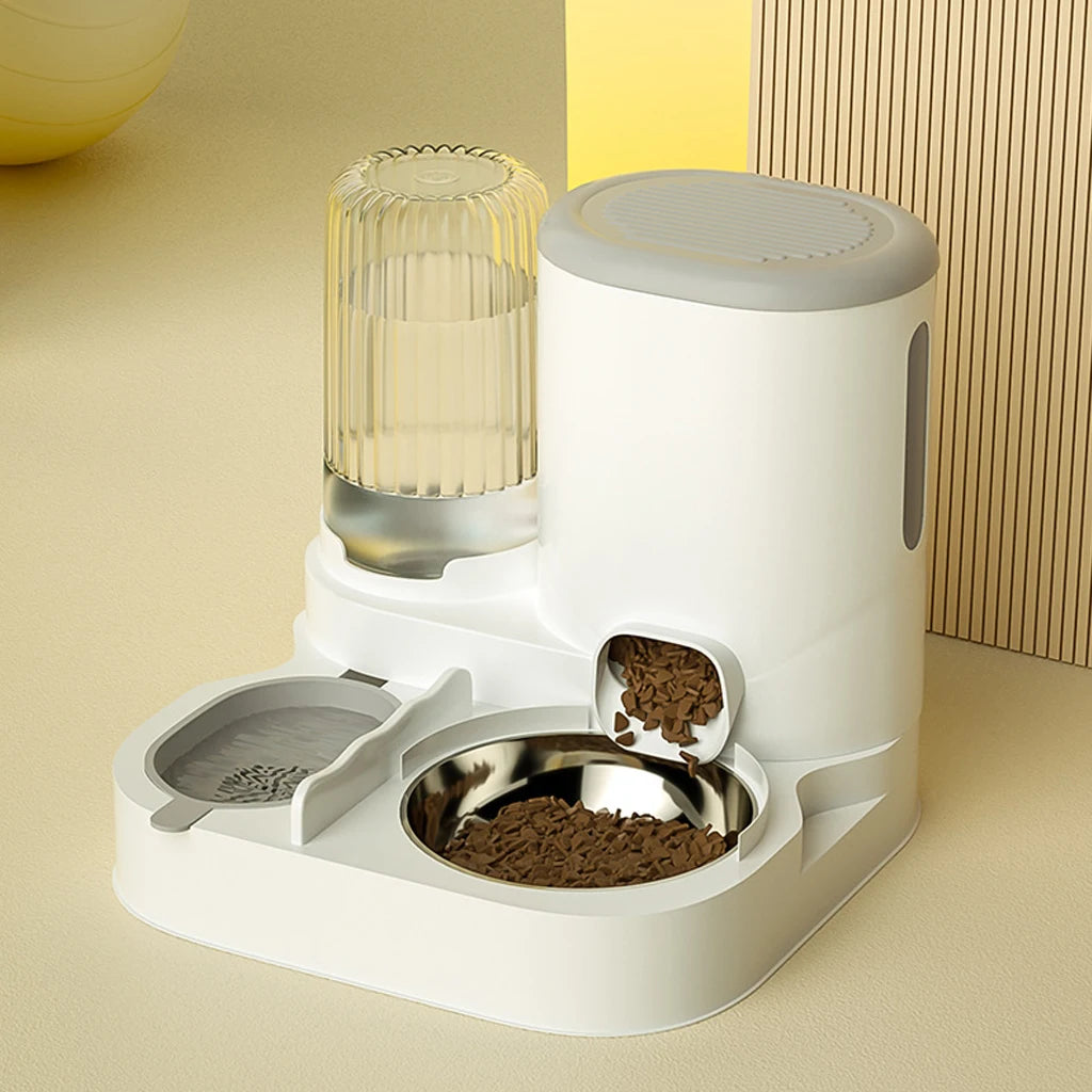 2-in-1 Automatic Pet Feeder & Water Dispenser with Stainless Steel Bowls, Siphon Replenishing & Hair Filter for Cats & Dogs