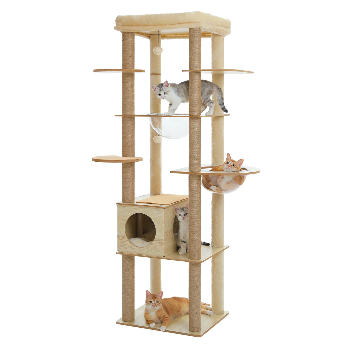 Multi-Level Wood Cat Tree with Condo & Hammock