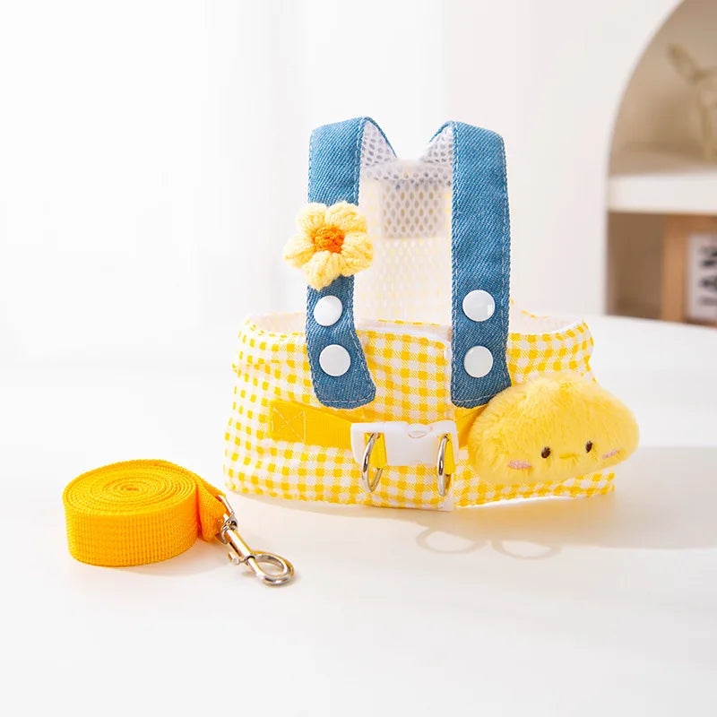 Cute Pet Collars Dog Cat Hat Spring/Summer Outing Sunshade Hat Cute Chest Strap Vest Dog Harness and Leash Set Puppy Accessories