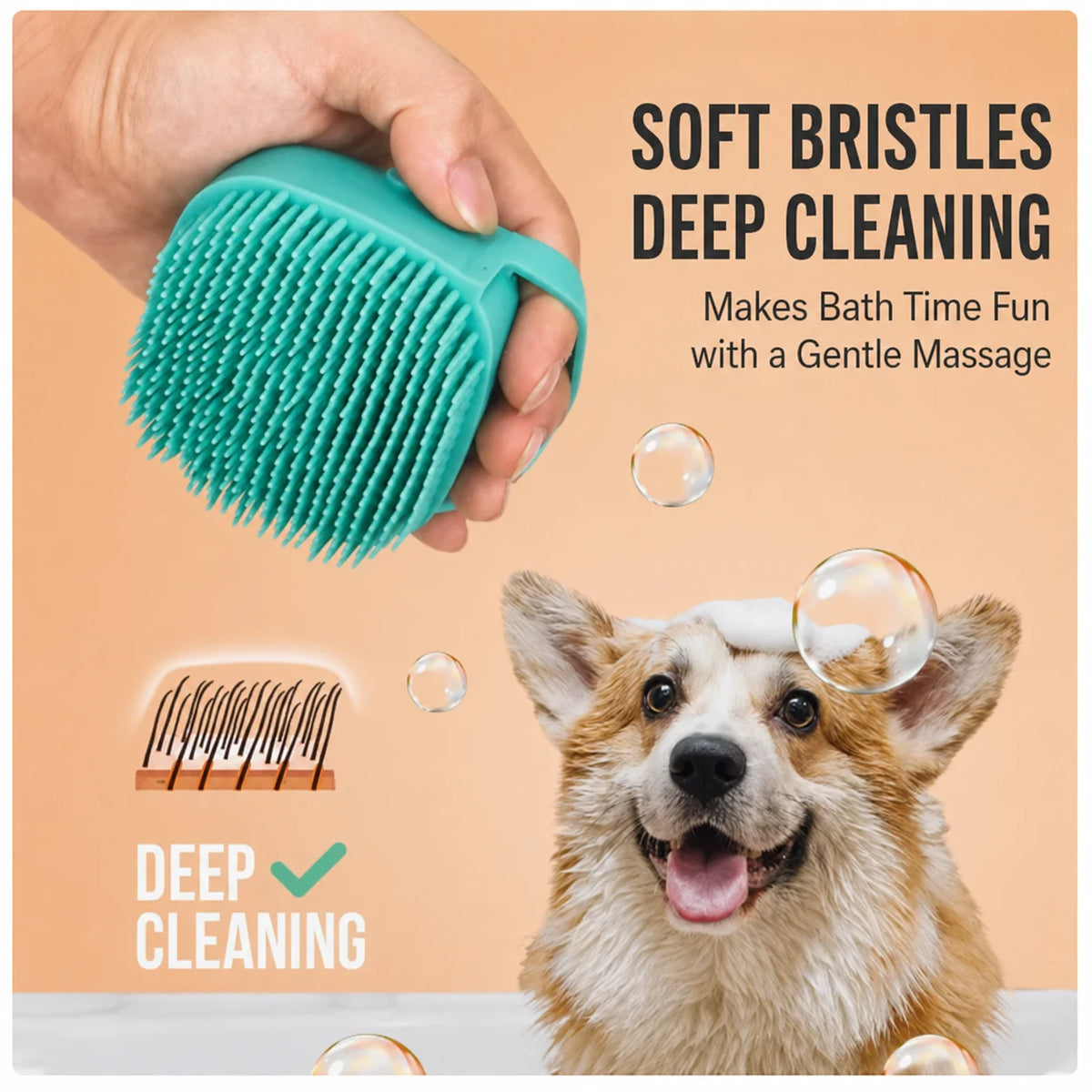 Dog Bathing Brush Pet Massage Brush Shampoo Dispenser Soft Silicone Brush Rubber Bristle for Dogs and Cats Shower Grooming Tool