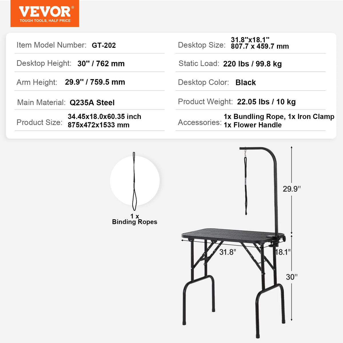 Foldable Pet Grooming Table with Dual Arms