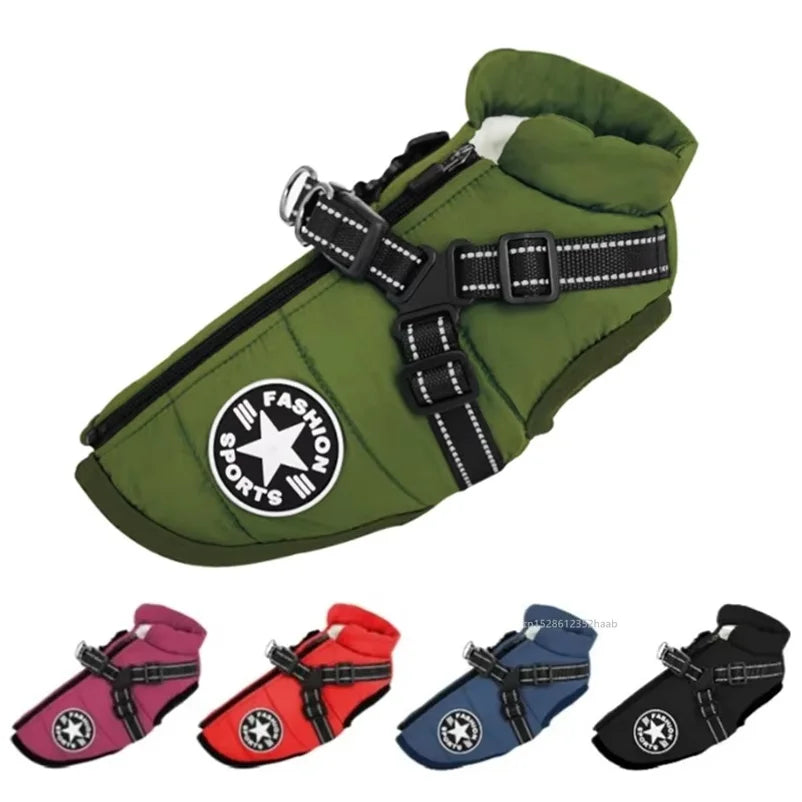 Waterproof Winter Dog Jacket with Built-In Harness