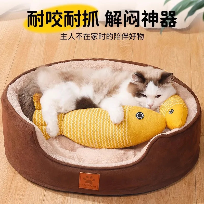 Cat toy, self-amusing kitten teaser wand to stave off boredom, catnip-scented simulated fish, kitten teething aid—pet cat access