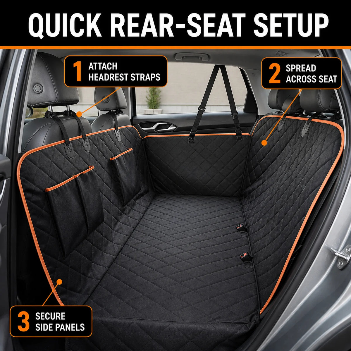 Quilted Dog Car Seat Cover with Storage