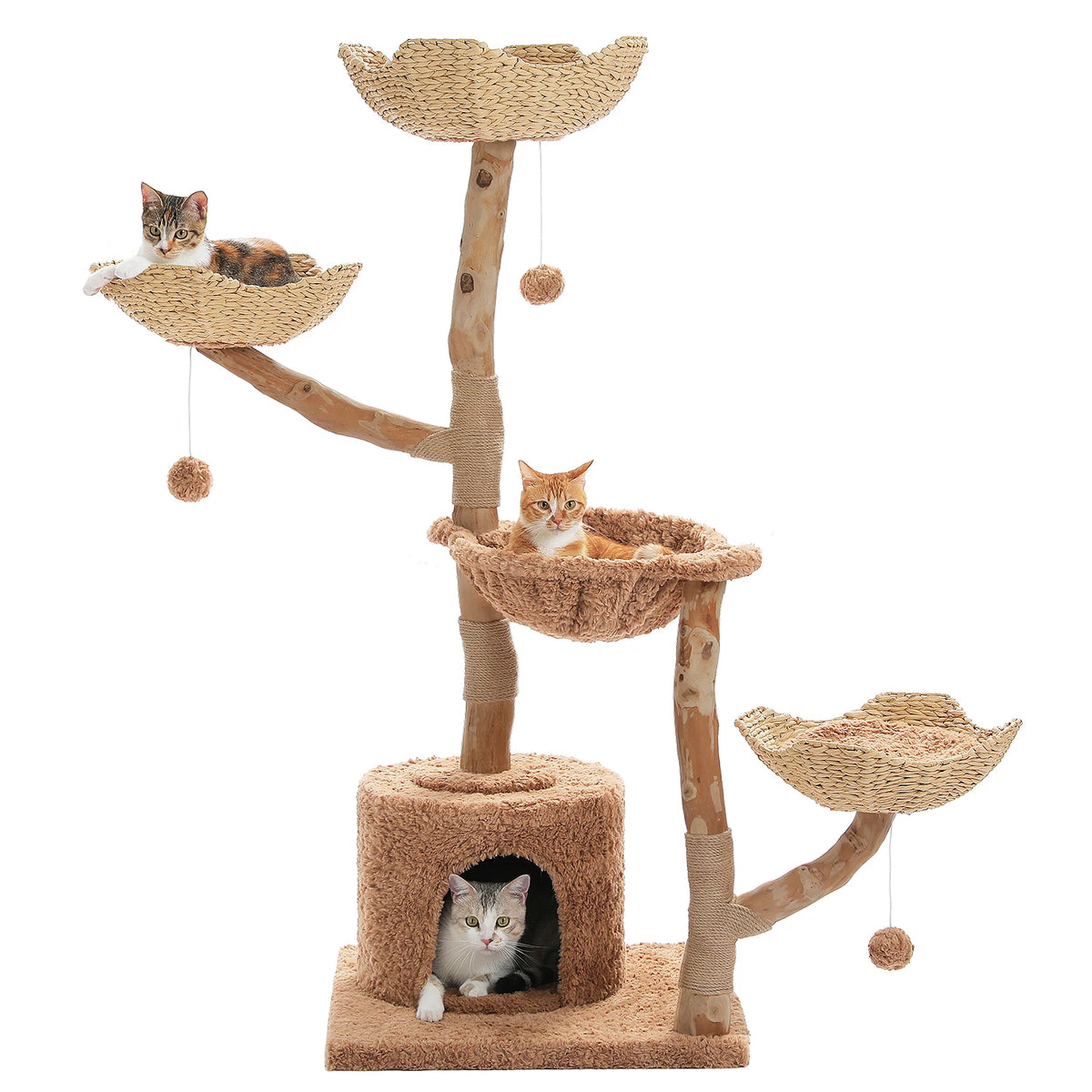 Large Cat Tree with Wicker Basket Bed