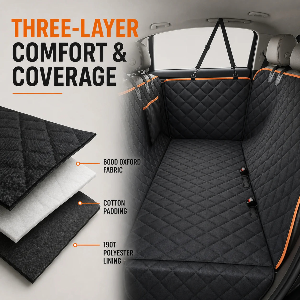 Quilted Dog Car Seat Cover with Storage