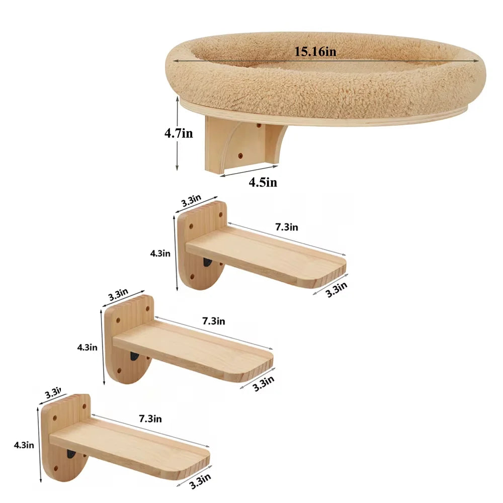 Wall-Mounted Cat Climbing Set with Hammock