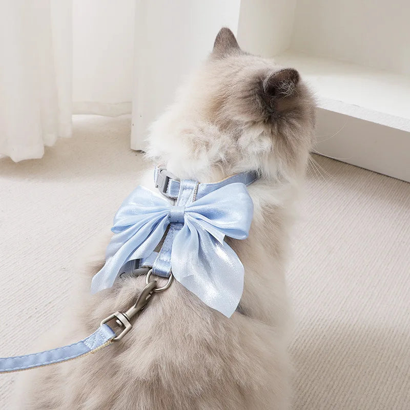 Cat Harness and Leash Set Escape Proof, Adjustable Walking Chest Strap Leash for Kitten Puppy, Soft Breathable Pet Walking Chain for Outdoor Travel, Universal Pet Supplies for Cats Small Dogs