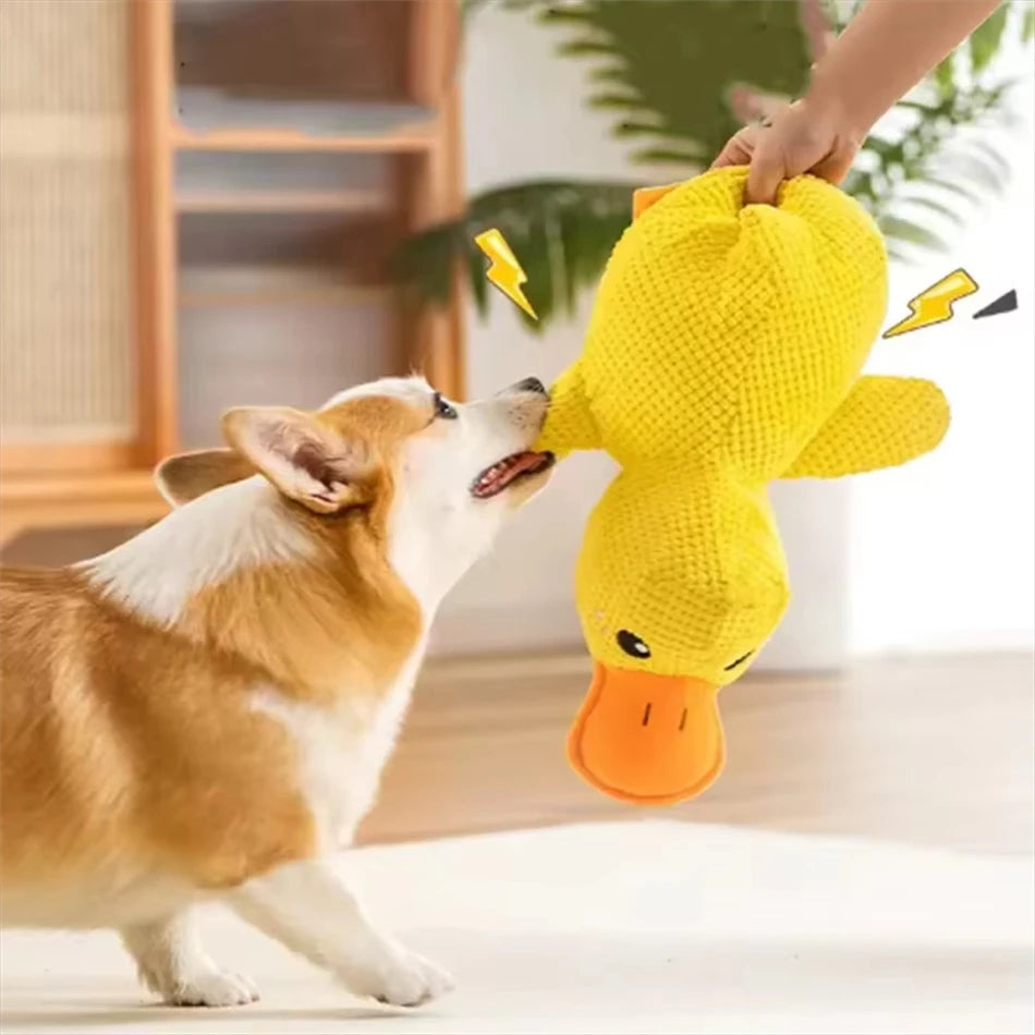 1pc Large Duck Design Pet Grinding Teeth Squeaky Plush Toy, Durable Chew Toy For Dog Interactive Supply