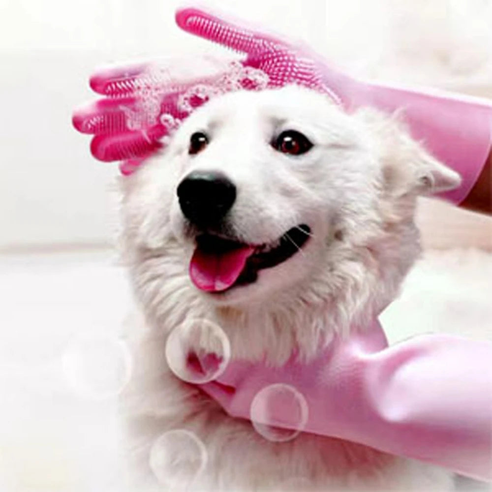 Pet Grooming Gloves for Dogs and Cats Silicone Bathing Shampoo Scrubber Dishwashing Cleaning Glove Multi-functional Gloves