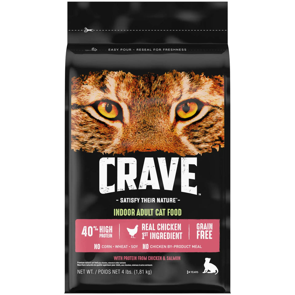 Grain Free Indoor Natural Dry Cat Food High Protein Chicken Salmon Recipe 4 Lb Bag