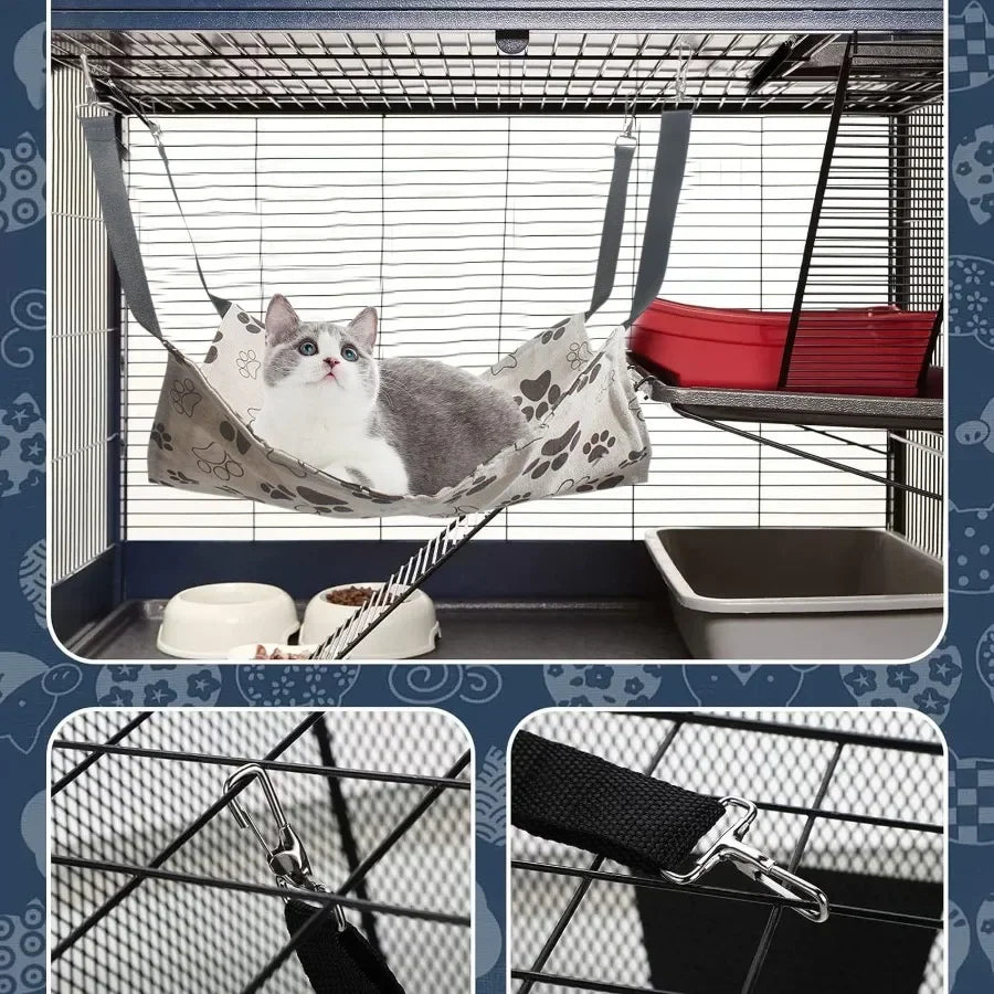 10.6 Inch Double Sided Pet Cage Hammock Cotton Linen Hanging Bed with Durable Metal Hooks Soft Nest for Cats Puppies Rabbits Ha