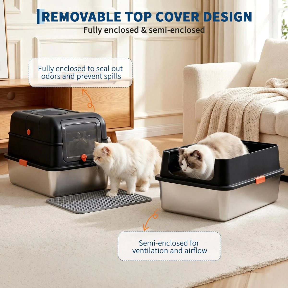 XL Stainless Steel Enclosed Cat Litter Box