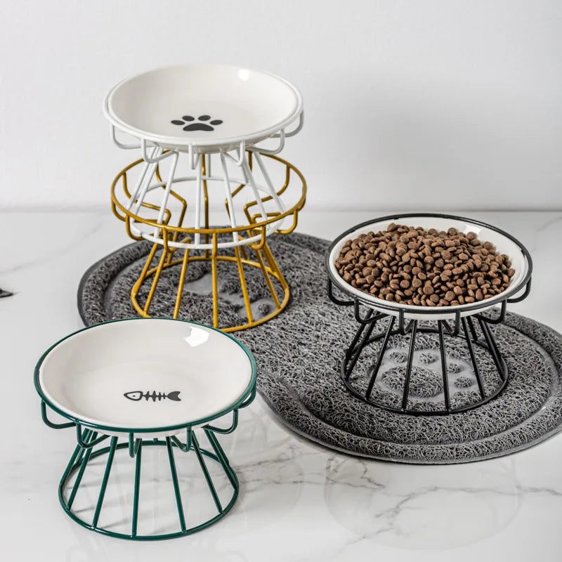 Ceramic cat bowl, pet cat bowl, cat dish, can‑feeding dish, water bowl, kitten dish; supports neck health and helps prevent chin