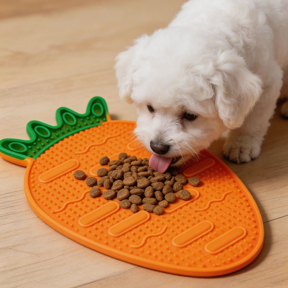 Pet Lick Mat 1pc Silicone Material Carrot Shape Slow Feeding Bowl Cat Dog Feeding Supplies Pet Feeding Pad Durable Chew Resistant