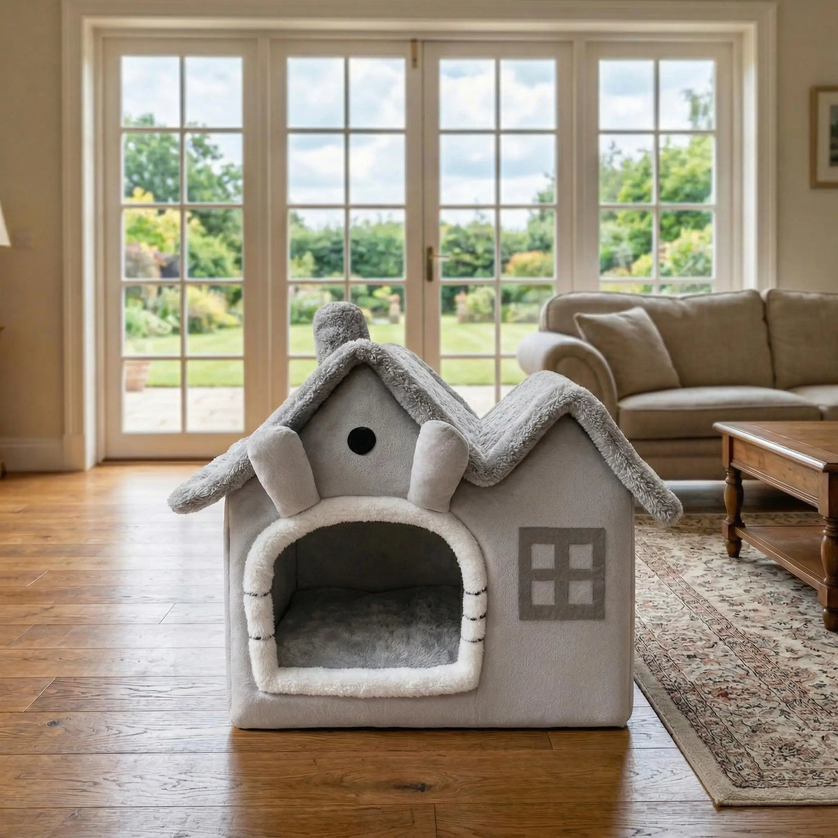 Luxury Foldable Indoor Dog House Warm Cat Bed Cave Double Roof Pet Kennel with 30D Memory Foam Sponge Removable Washable Cushion Non-Slip Bottom for Puppy Kitten Small Pets