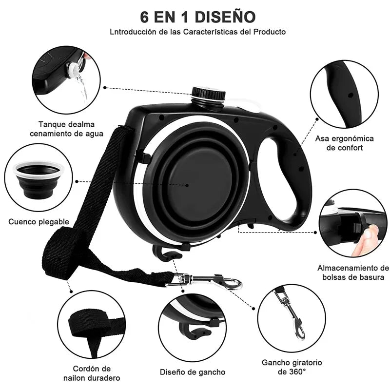 Multifunction Dog Leash with Water Bottle & Bowl