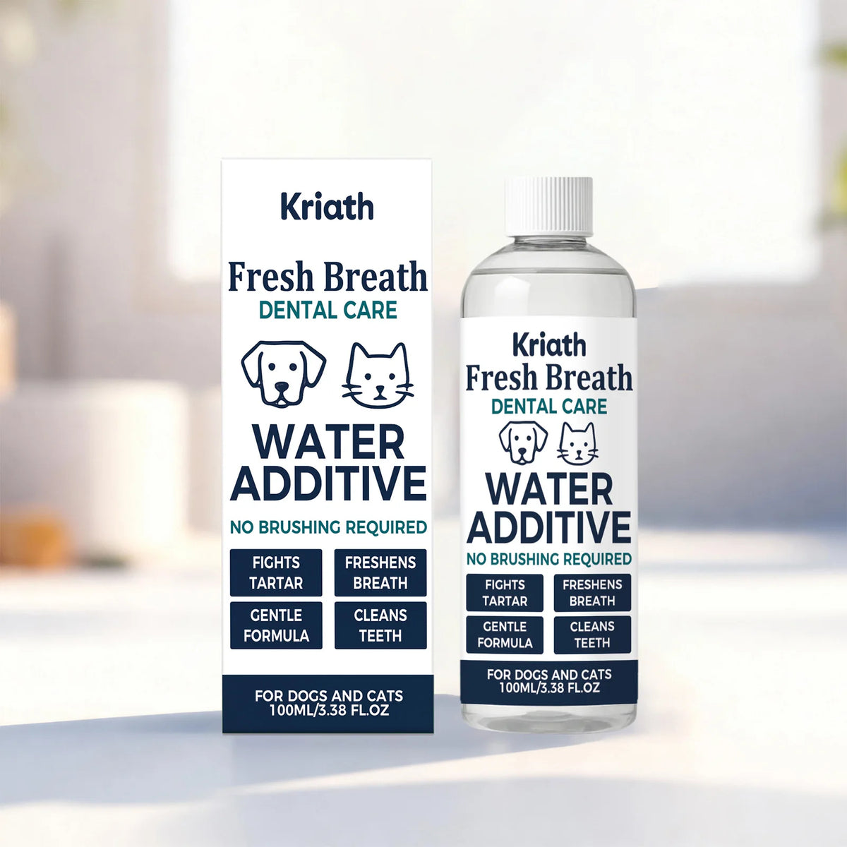 100ml Dog Cat Bad Breath Treatment Dental Water Additive Plaque Tartar Control No Brushing Teeth Cleaner Pet Oral Hygiene Solution Mouthwash Freshener for Puppy Kitten Daily Care Remover Natural Safe Effective Easy to Use Dro