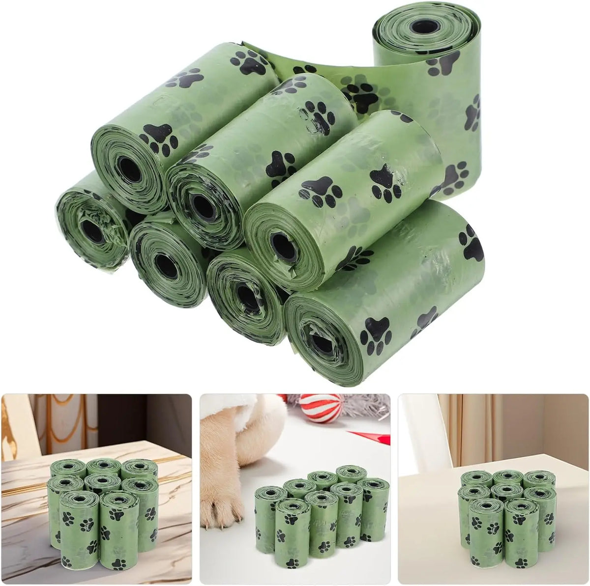 Biodegradable & Compostable Pet Poo Bags, with Drawstring. 10 Pcs, 12x12cm, EPI, for Greener Lifestyle