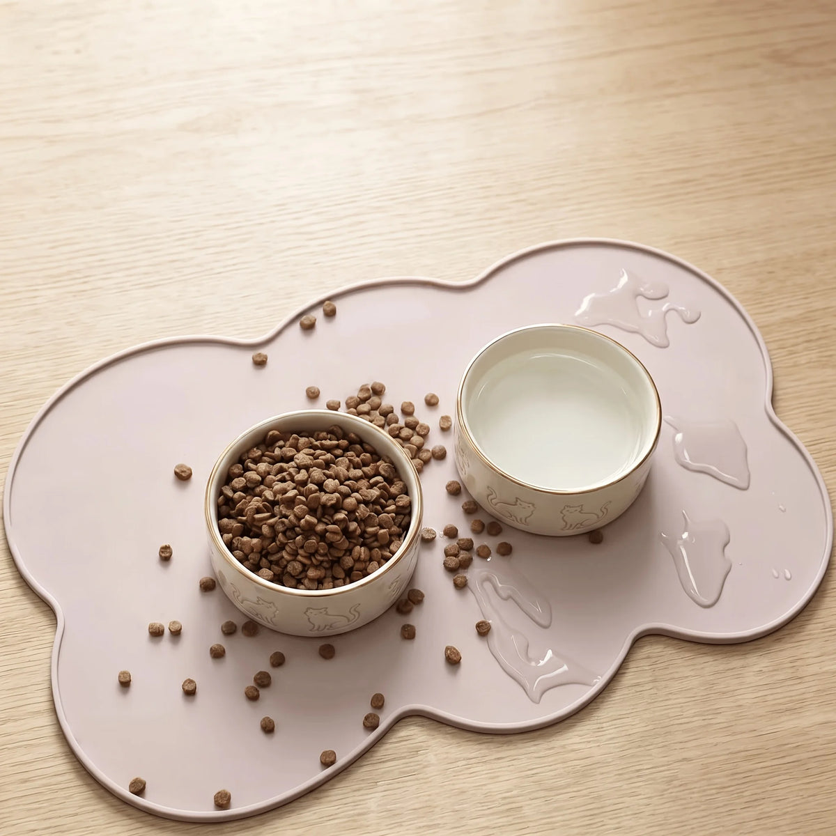 Pet Feeding Mat For Dogs & Cats, Thin Silicone Waterproof Cat Food Mat Cat Bowl Mat With Raised Edge, Cat Placemat