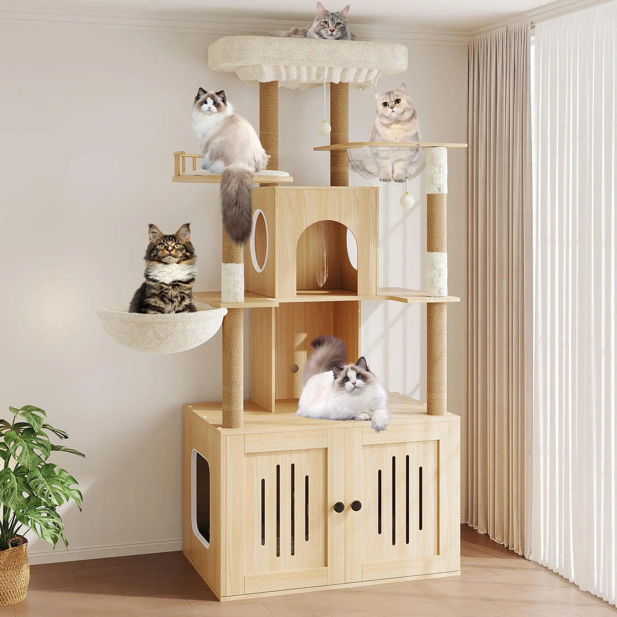 Cat Tree with Hidden Litter Box Enclosure