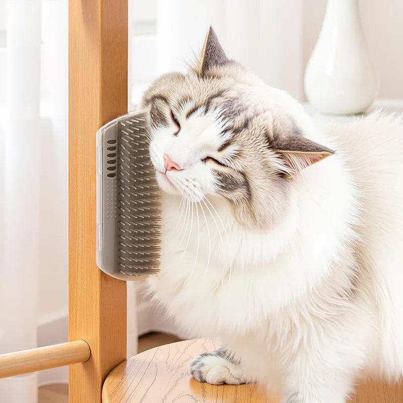 Pet Cat Corner Scrubber Massager Brush, Wall‑Mount Cat Scratcher Grooming Comb, Massage Corner Brush for Pet Cat Supplies