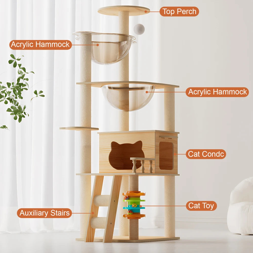 59-Inch Modern Wood Cat Tree & Tower