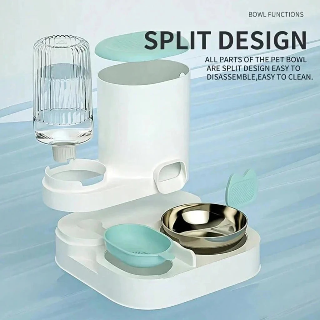 2-in-1 Automatic Pet Feeder & Water Dispenser with Stainless Steel Bowls, Siphon Replenishing & Hair Filter for Cats & Dogs